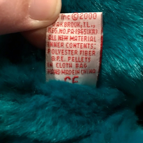 Rare Vintage Old Faced TY Teal Teddy Beanie Buddy - Picture 6 of 6